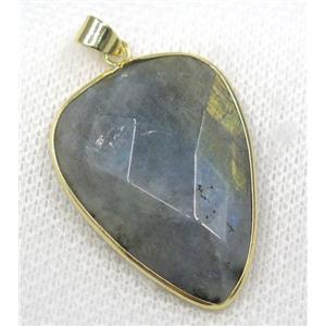 Labradorite pendant, faceted teardrop, gold plated, approx 25-35mm