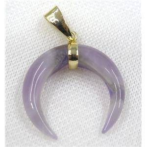 purple Amethyst crescent pendant, gold plated, approx 30-35mm