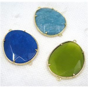 crystal glass connector, faceted teardrop, mix color, gold plated, approx 30x38mm