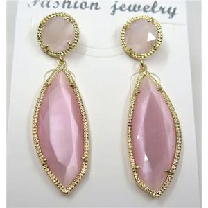 pink cat eye stone earring, approx 10x10mm, 14x28mm