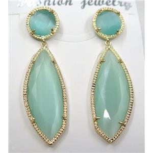 green cat eye stone earring, approx 10x10mm, 14x28mm