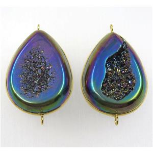 rainbow druzy agate geode teardrop connector, approx 30-40mm
