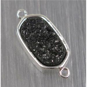 black druzy quartz connector, oval, silver plated, approx 10-16mm