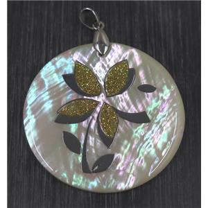 shell pendant paved druzy quartz, approx 45mm dia