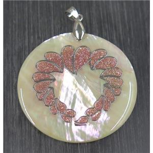 shell pendant paved druzy quartz, approx 45mm dia