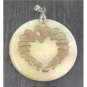 shell pendant paved druzy quartz, approx 45mm dia