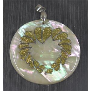 shell pendant paved druzy quartz, approx 45mm dia