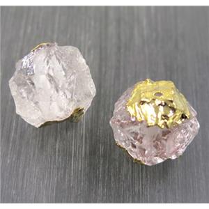 Hammered Clear Quartz round beads, gold plated, approx 15-20mm