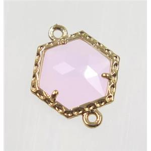pink Chinese Crystal Glass connector, gold plated, approx 13mm