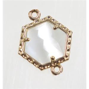 white Chinese Crystal Glass connector, gold plated, approx 13mm