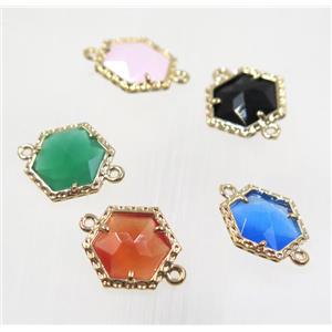 Chinese Crystal Glass connector, gold plated, mix color, approx 13mm