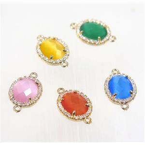 gemstone connector paved zircon, gold plated, mix color, approx 11x13mm