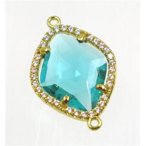 gemstone connector paved zircon, gold plated, approx 17x20mm
