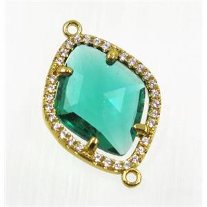 gemstone connector paved zircon, gold plated, approx 17x20mm