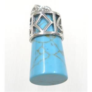 aqua dyed Turquoise column pendant, copper, platinum plated, approx 14-25mm