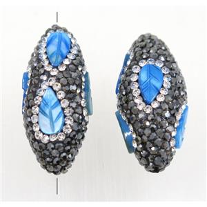 Clay rice beads paved rhinestone, approx 15x30mm