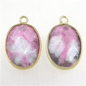 pink jade pendant, faceted oval, approx 15-20mm