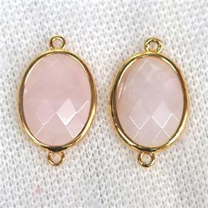 Rose Quartz connector, faceted oval, approx 15x20mm
