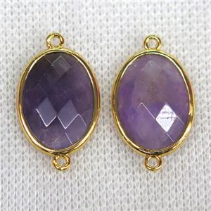 purple Amethyst connector, faceted oval, approx 15x20mm