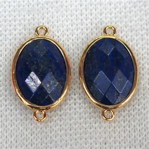 blue Lapis Lazuli connector, faceted oval, approx 15x20mm