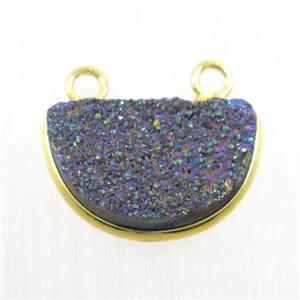 rainbow Druzy Quartz half-moon pendants with 2loops, approx 11-18mm