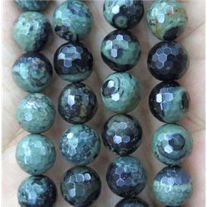 green Kambaba Jasper beads, faceted round, approx 6mm dia