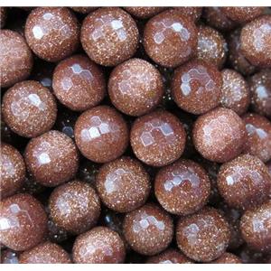 gold sandStone bead, faceted round, approx 8mm dia