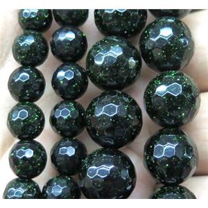 green sandstone bead, faceted round, approx 12mm dia