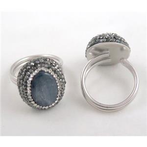 925 sterling silver ring paved kyanite, rhinestone, approx 12-20mm
