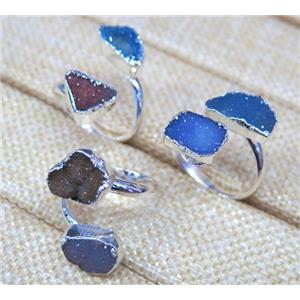 agate druzy ring, copper, silver plated, approx 8-12mm