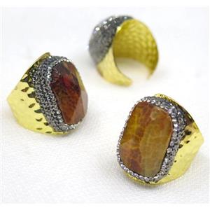Agate bead, copper ring, paved rhinestone, approx 18-23mm