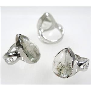 Lodalite Quartz Ring Teardrop Copper Platinum Plated, approx 15-25mm
