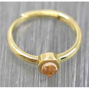 gold champagne druzy quartz copper ring, approx 4mm, 20mm dia