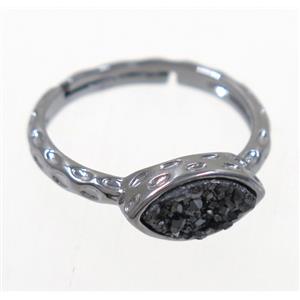 druzy agate ring, copper, black, approx 7-18mm