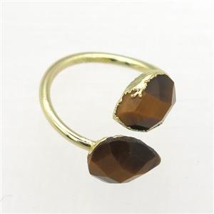 Tiger eye stone Rings, copper, gold plated, approx 8-10mm, 17mm dia