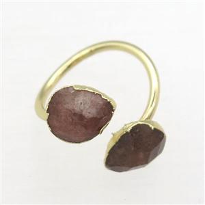 Strawberry Quartz Rings, copper, gold plated, approx 8-10mm, 17mm dia