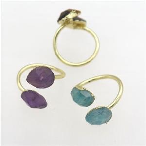 mix gemstone Rings, copper, gold plated, approx 8-10mm, 17mm dia
