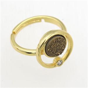 golden Druzy Quartz Rings, copper, gold plated, approx 8mm, 18mm dia