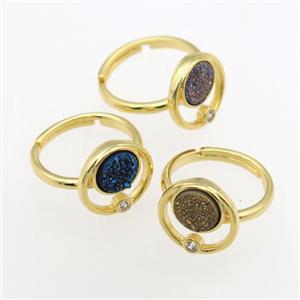 mix color Druzy Quartz Rings, copper, gold plated, approx 8mm, 18mm dia