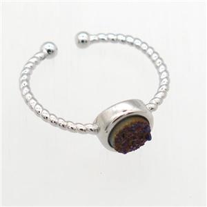 purple Druzy Quartz Rings, copper, platinum plated, approx 6mm, 19mm dia