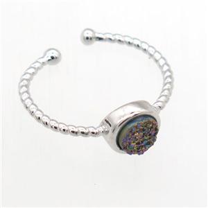 rainbow Druzy Quartz Rings, copper, platinum plated, approx 6mm, 19mm dia