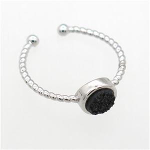 black Druzy Quartz Rings, copper, platinum plated, approx 6mm, 19mm dia