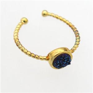 blue Druzy Quartz Rings, copper, gold plated, approx 6mm, 19mm dia