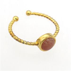 peach MoonStone Rings, copper, gold plated, approx 7mm, 19mm dia