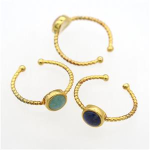 mixed gemstone Rings, copper, gold plated, approx 7mm, 19mm dia