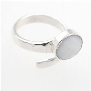 white Agate Rings, copper, platinum plated, approx 10mm, 19mm dia