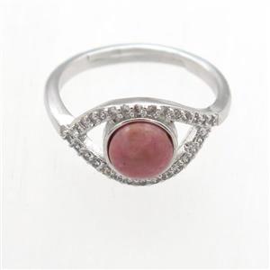 Rhodonite Rings, copper, platinum plated, approx 8mm, 17mm dia