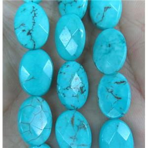 blue turquoise bead, faceted oval, approx 10x14mm