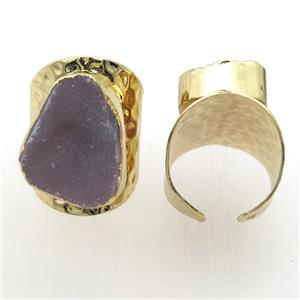 gray Agate Druzy Rings, copper, gold plated, approx 20-30mm, 20mm dia