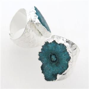 peacock green Solar Quartz Druzy Rings, silver plated, approx 20-30mm
